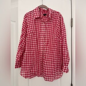Talbot’s Red White Checkered Button Shirt floral accented cuffs and placket 1X